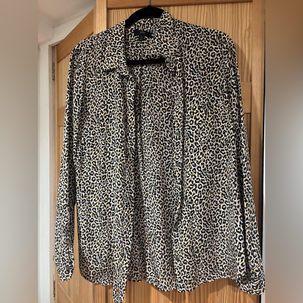 Jcrew leopard print silk button shirt